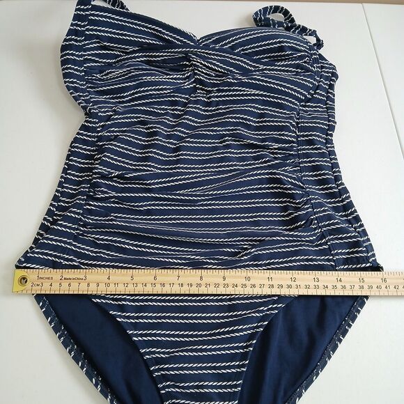 Niptuck Swimsuit Women 10 One Piece Sweetheart Neckline‎ Striped Ruched Nautical - Picture 9 of 12